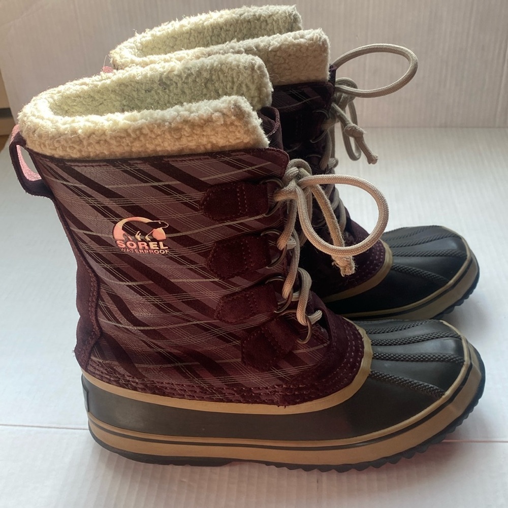 SOREL Waterproof Winter Snow Duck Boots Women's Purple & Brown Size 8